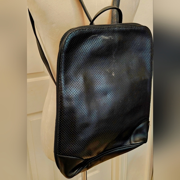 Y2K Latico Leather Perforated Black Leather Laptop Backpack. - Picture 3 of 12